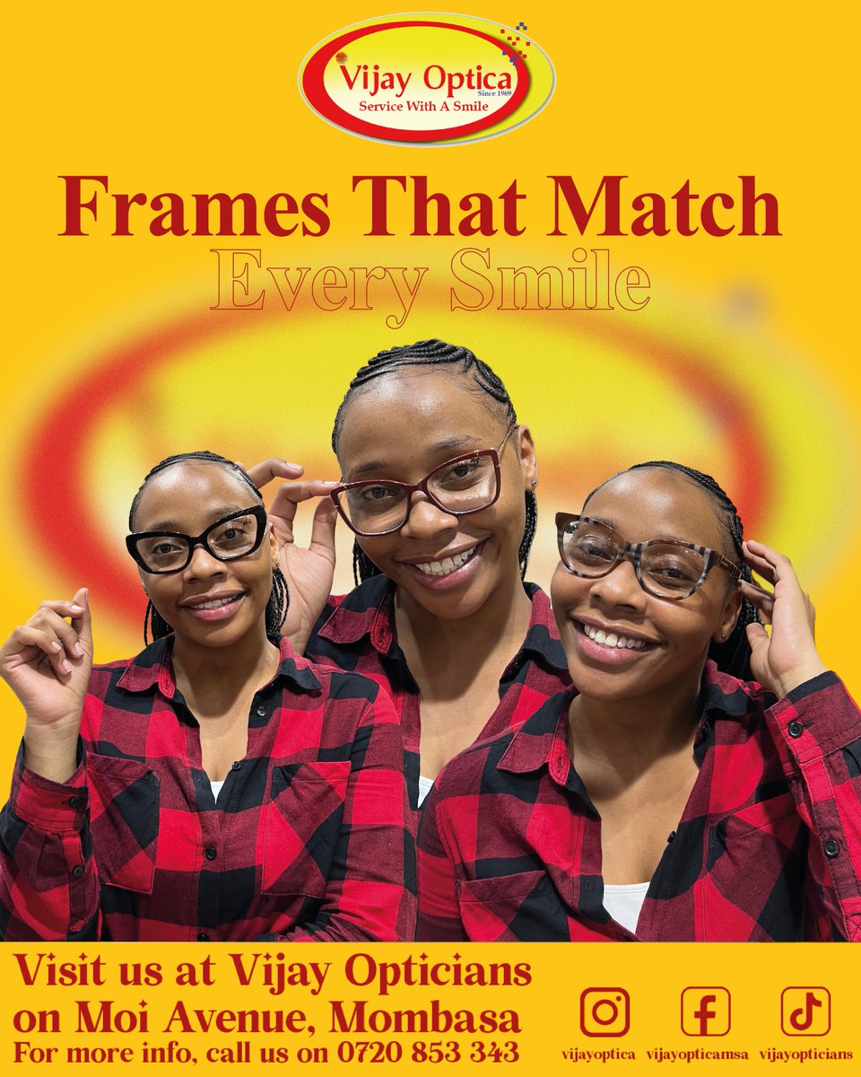 vijayoptica's tweet image. 👓 Eyewear isn’t just vision—it’s personality. Bold, trendy, or timeless, the right frames transform how you see the world ✨ &amp;amp; how it sees you. 💛

👉 vijayoptica.com | Moi Ave, Mombasa

#vijayopticians #styleandvision #eyewearfashion #confidentlook #trendyframes