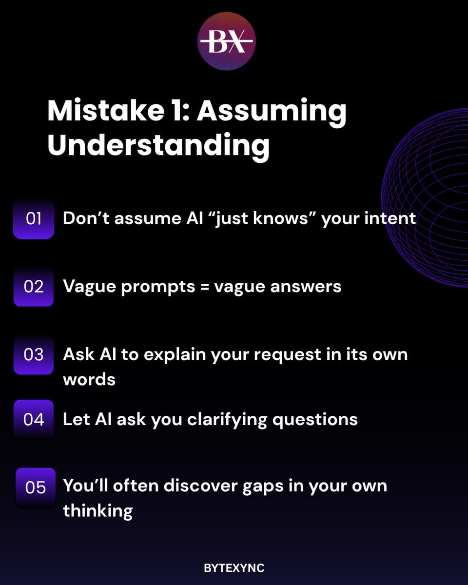 ByteXync's tweet image. 🚀 Code smarter, not harder! AI assistants are game-changers, but only if you know how to use them right. Avoid the common mistakes and unlock smoother, more productive coding sessions.
#CodeSmarter #AIForDevelopers #Productivity #AIAssistants #CodingWithAI #DevTips #AI #Coding