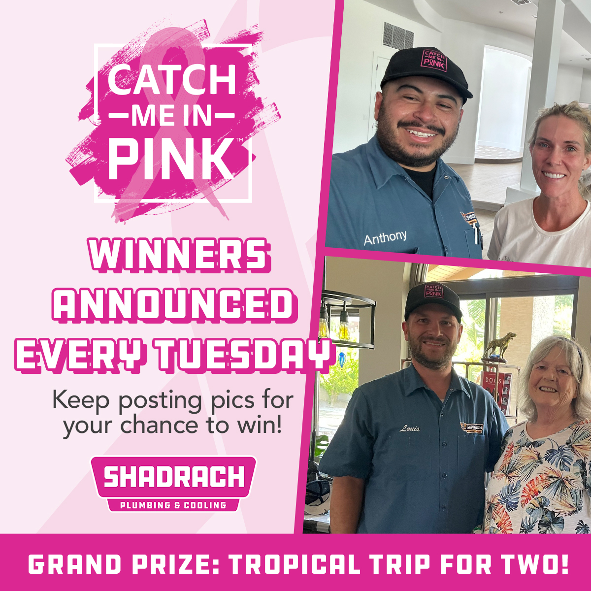 CallShadrach's tweet image. We will be doing weekly Catch Me in Pink™ drawings with winners announced every Tuesday. Plus, one lucky nationwide winner will score an all-expenses-paid trip AND Vera Bradley luggage. Keep those pink pics coming! bit.ly/4e2DUqk #CatchMeInPink #Shadrach #vbfoundation