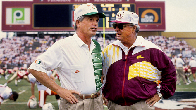 LMAO how is there a *different* FSU-Miami game where the fellas had that shit on. I would literally dress like Dennis Erickson here every day if it was available to buy. Two fashion icons here.