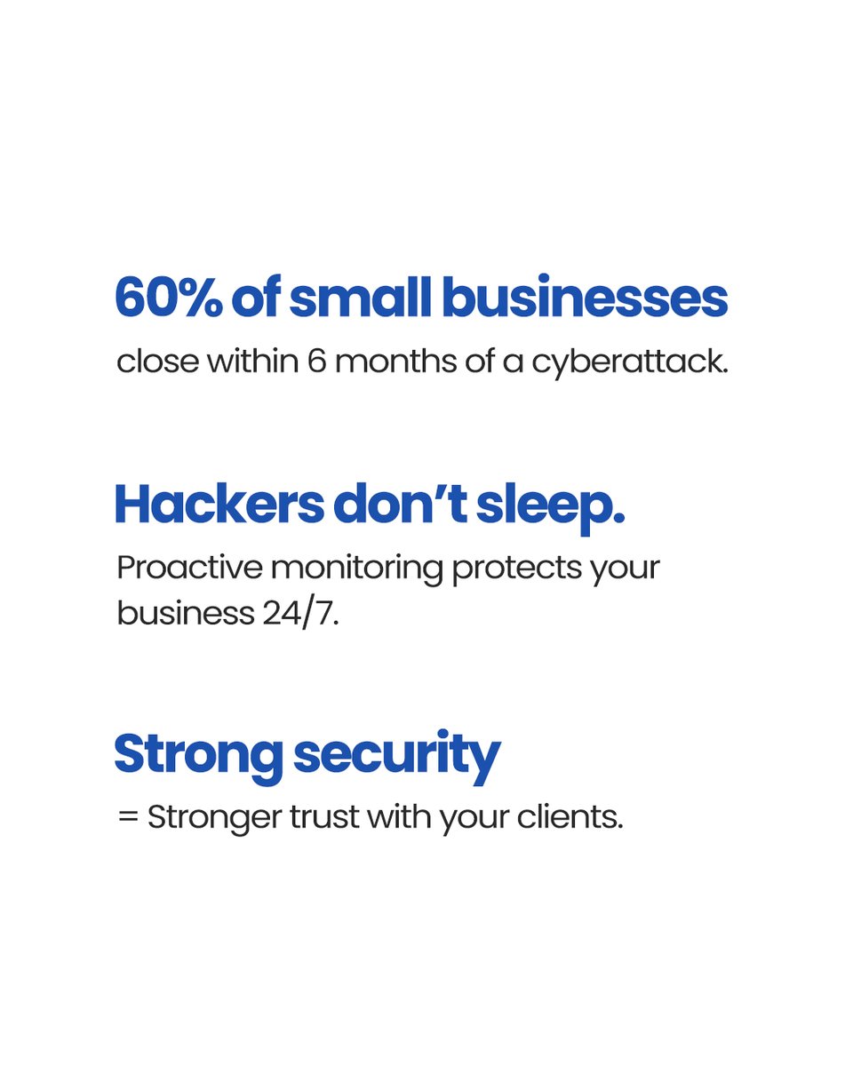 MspMatrix's tweet photo. A cyberattack shuts down 60% of small companies.

With our constant monitoring, we build a strong defense that keeps you safe and builds client confidence.

Let's protect your business.

🔗https://t.co/HvxQb6LhvT

#Cybersecurity #BusinessSecurity  #ITSecurity #CyberAttack https://t.co/IElNNMk9rY