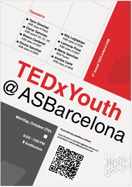 🔴 Tickets for <a href="/ASBschool/">American School of Barcelona</a> TEDxASB 2025 on sale now! Come join an inspiring event where students, parents and alumni (yes, Yann Grechez ‘23, is speaking!) take the stage to share their stories, passions, and perspectives.

🔗: myasb.asbarcelona.com/asbmarket/prod…