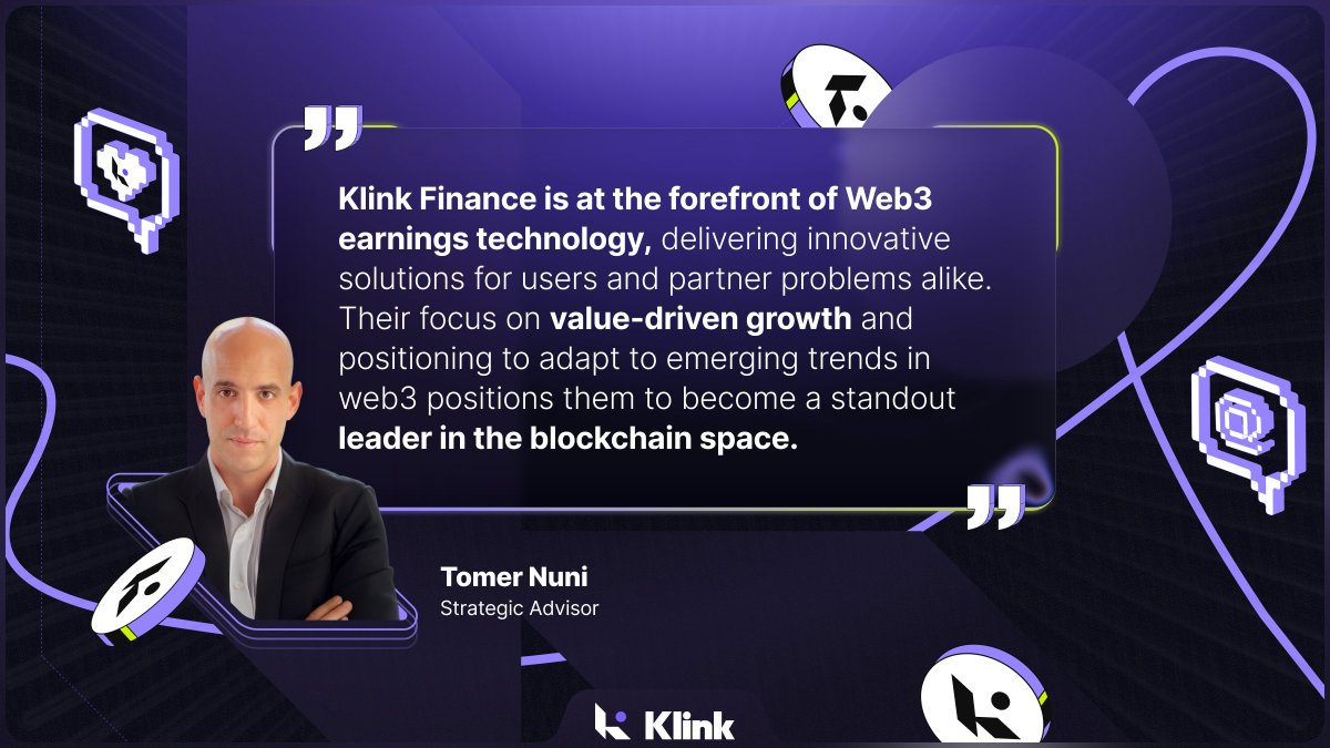 🚀 Innovative solutions. Value-driven growth. Leading the way in Web3.

Big thanks to <a href="/Crypt0Shmipt0/">Tomer Warschauer Nuni</a> for spotlighting Klink Finance’s mission to deliver impact and stay ahead of emerging blockchain trends.