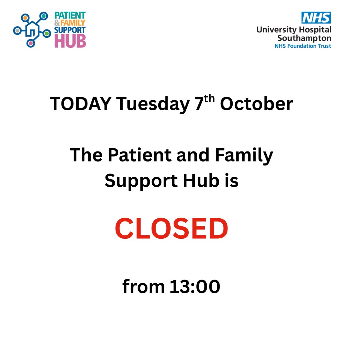 Please be aware, our service will be CLOSED from 13:00 today, Tuesday 7th October due to volunteer training. Normal opening hours will resume from 09:30 on Wednesday 8th October ❤