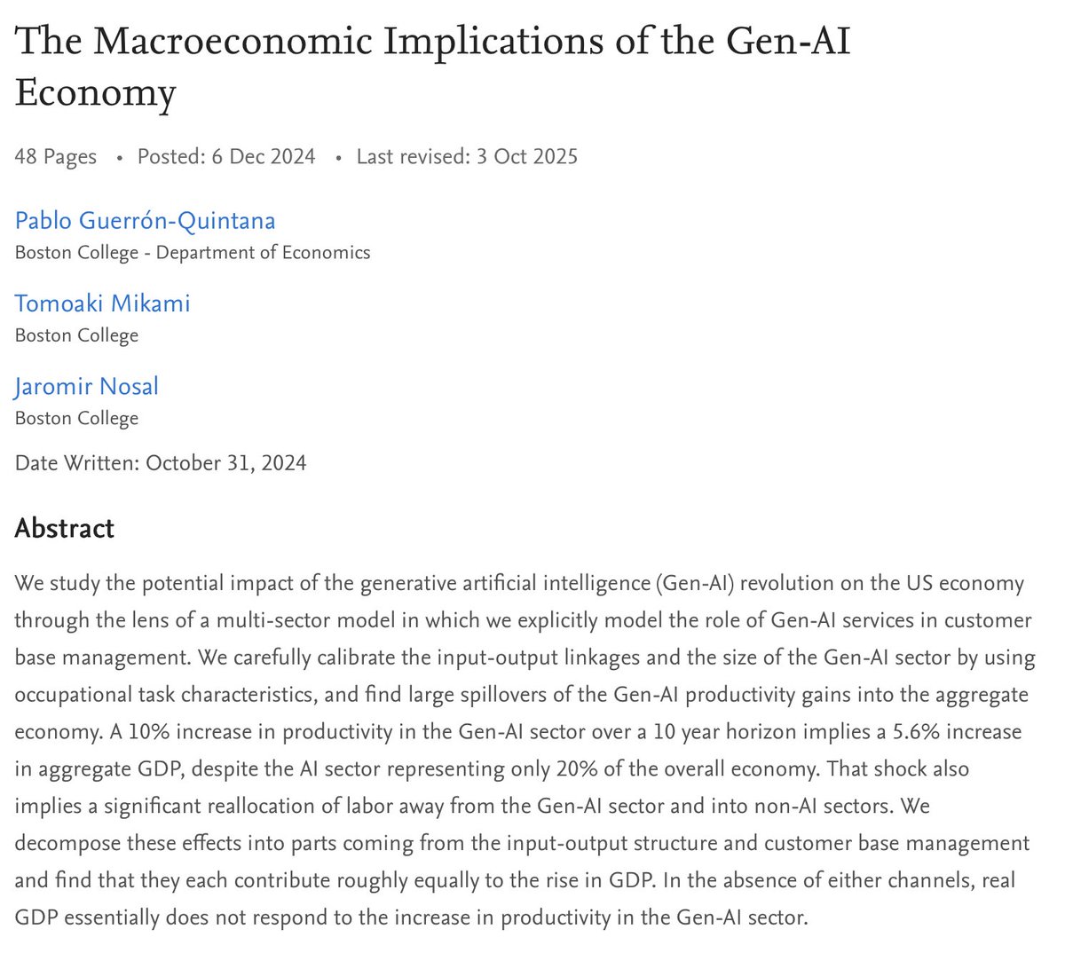 Curious about the impact of Gen-AI on the U.S. economy? Check out our work with Jaromir Nosal and Tomo Miakami.
papers.ssrn.com/sol3/papers.cf…