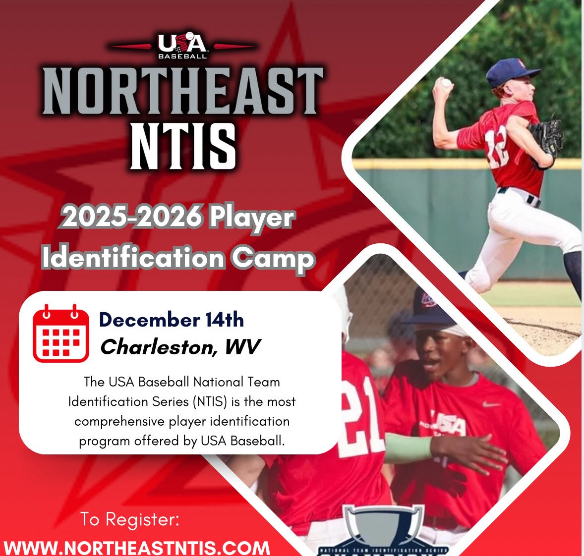 So it begins - fired up to bring <a href="/NortheastNTIS/">Northeast NTIS</a> events to WV searching for the best talent the state has to offer. Do you have what it takes to represent 🇺🇸 and go hunting for a 🥇? The first step is attending the ID camp with <a href="/USABaseball/">USA Baseball</a>
Register ⬇️
ntisnortheast.leagueapps.com/events/4680412…