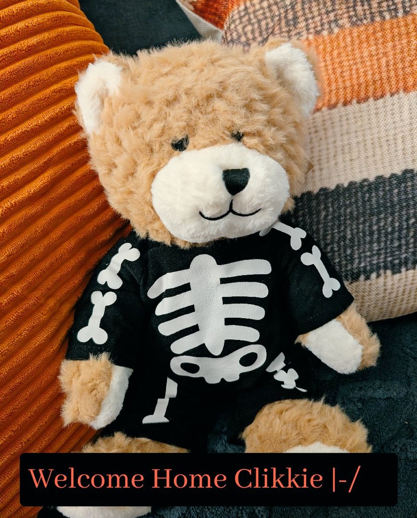 How cute is this bear 🙈 the first thing I thought of was <a href="/twentyonepilots/">twenty one pilots</a> with it's little skeleton onesie 🙈 Had to buy it  |-/ welcome home little clikkie 🥹 |-/ #tøp #breach #cliqueart