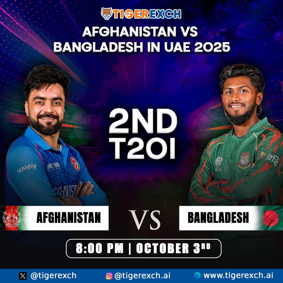 💸 TigerExch Giveaway Time 💸 

If Afghanistan Wins The Match 1000 INR TigerExch Bonus To 3 Lucky Users

User must have an id on Tigerexch.ai Asia’s No.1 Exchange 
Like , Follow &amp; Tag The Squad

Get 10% Signup Bonus &amp; 3% weekly lossback.

#AfgvBan #Cricketid #cricket