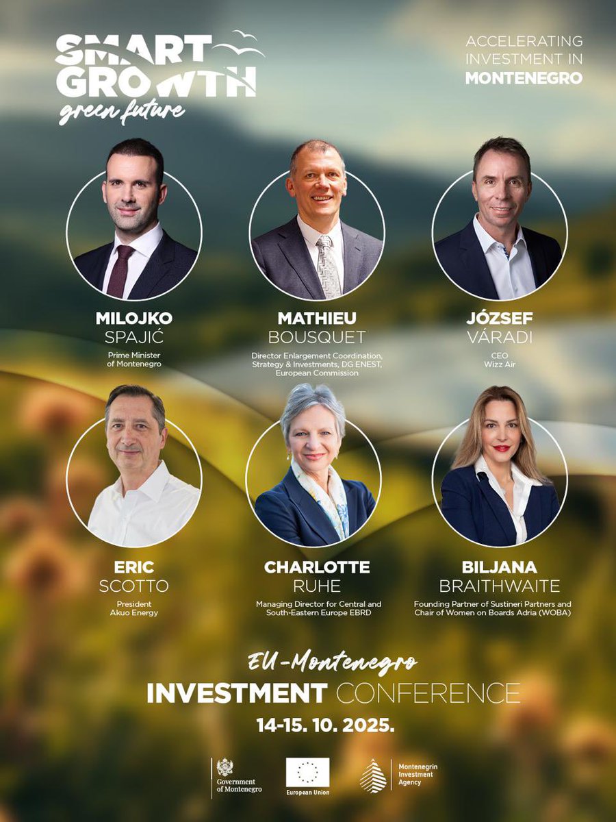 🇪🇺🇲🇪Investment Conference 
 
📌KEYNOTE PANEL: Accelerating the WB Green &amp; Smart Growth

From energy to infrastructure to climate resilience - this keynote panel brings together game-changers shaping the region's future.

Moderated by <a href="/BB_Braithwaite/">Biljana Braithwaite</a>