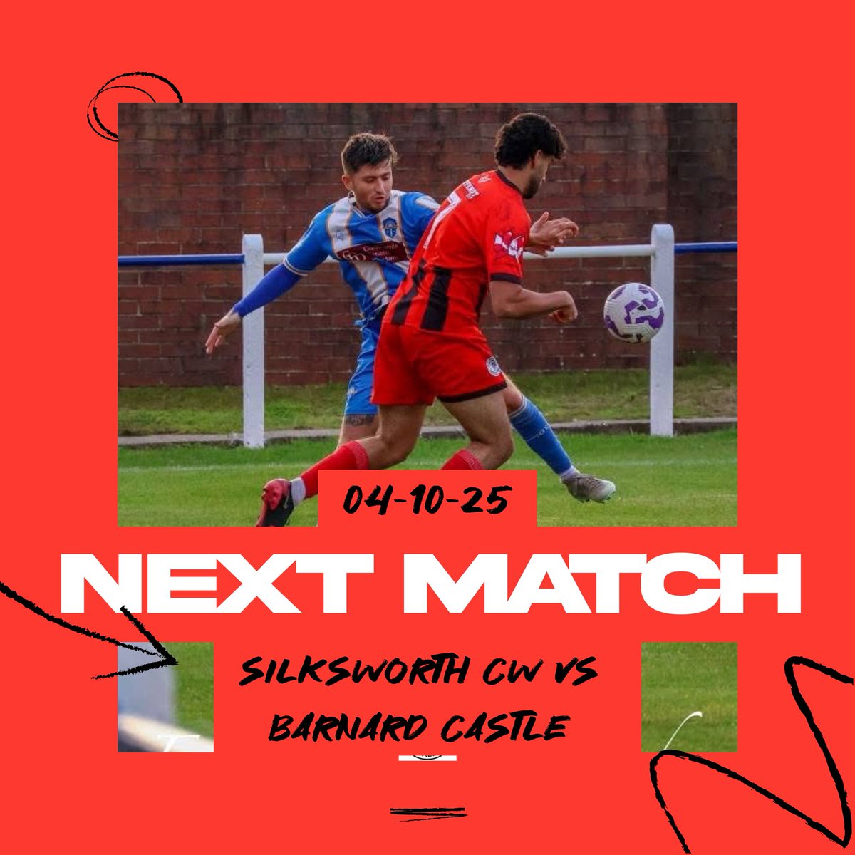 Next up ⬇️

Cup action tomorrow when we entertain Barnard Castle FC, early kick off so get yourself along and support the lads 🔴⚫️#forzasilky 

📅Saturday 4th October 
🆚Barnard Castle FC 
⏰1.30pm KO 
🏆Durham Trophy 
📍Silksworth Welfare Park 
💷£3 adult £1 concessions