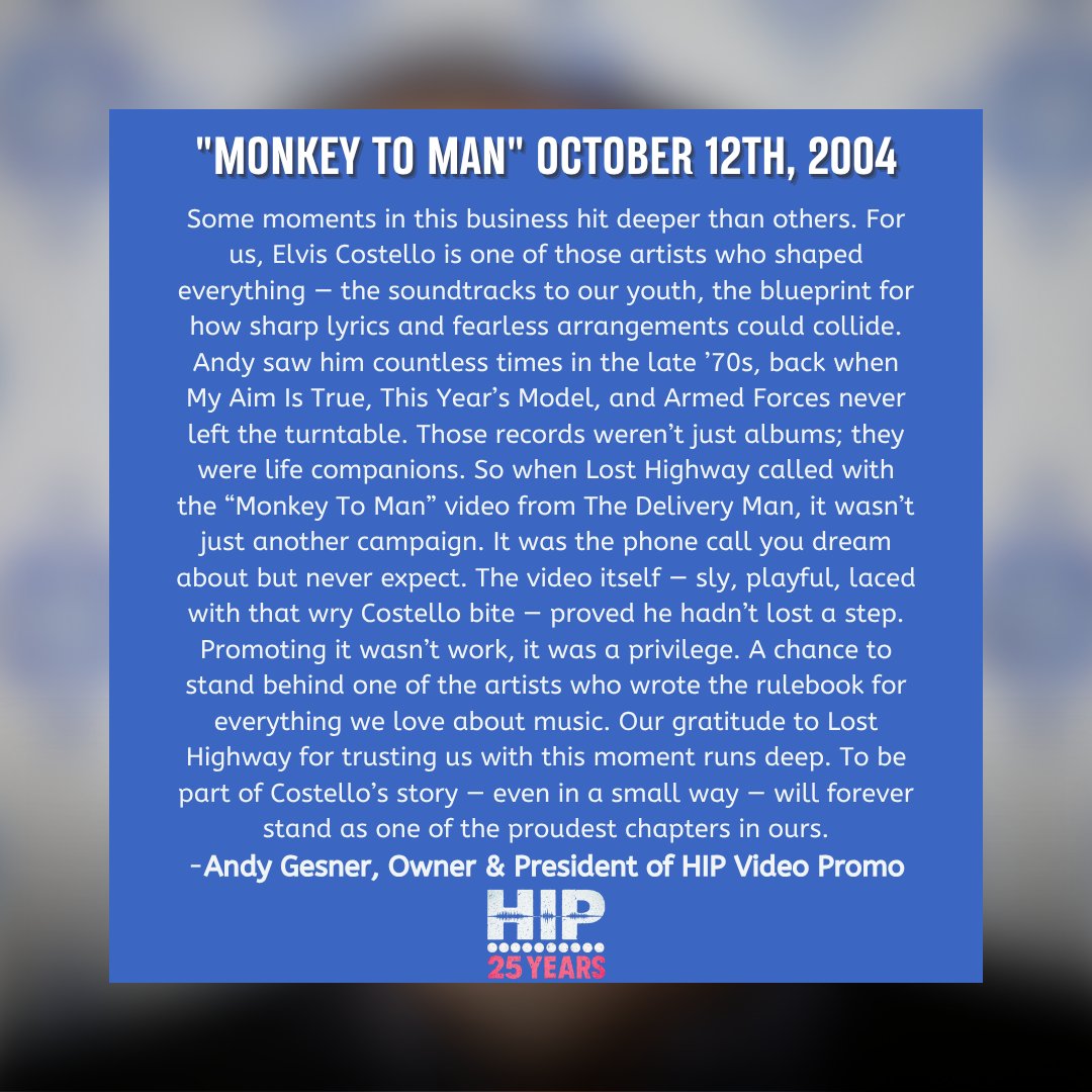 HIPVideoPromo's tweet image. Some moments in this business hit deeper than others. For us, Elvis Costello is one of those artists who shaped everything.. #elviscostello #HIP100 #25YearsofHIPVideoPromo