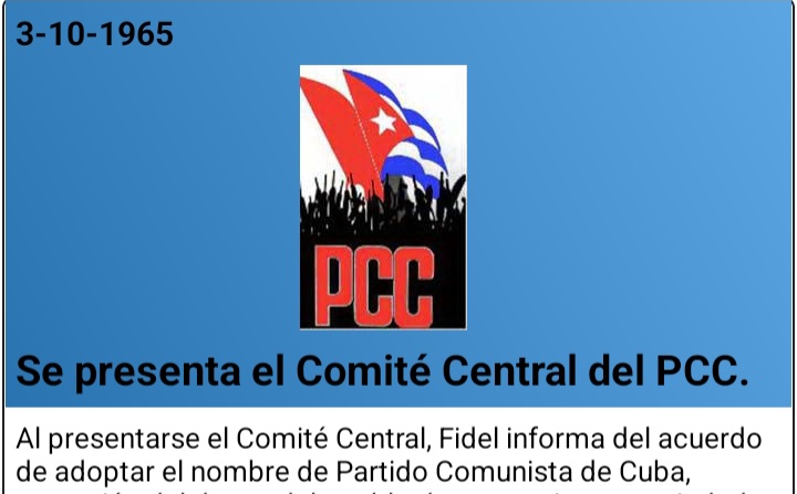 Hoy conmemoramos el aniversario 60 de que nuestro <a href="/PartidoPCC/">Partido Comunista de Cuba</a> tomara su nombre actual, de la presentación del primer CC-PCC, el anuncio de la fundación de Granma y la lectura de la carta de despedida del Che. En el centro de todo, #Fidel. ¡Muy orgullosos de los #100AñosConFidel!