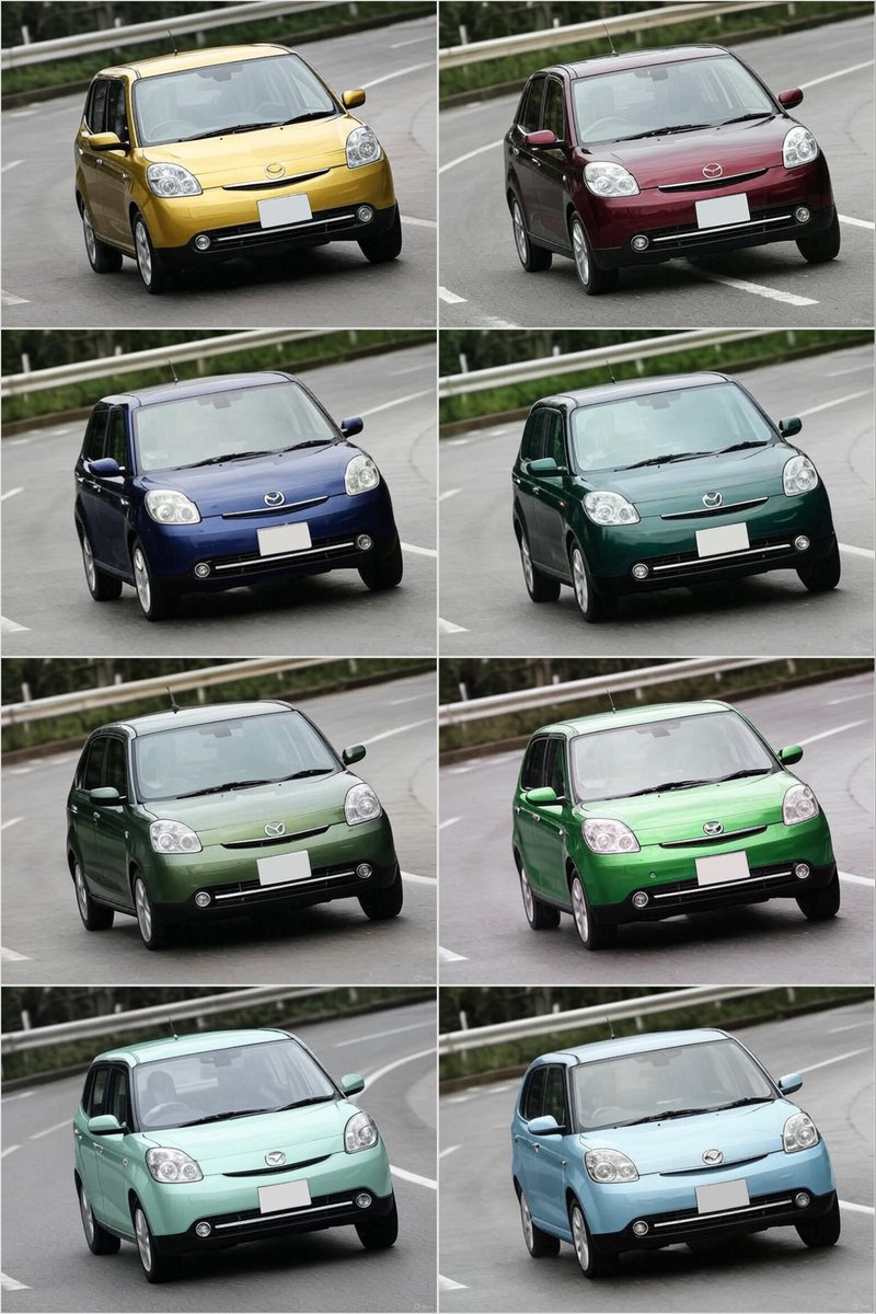 QuietBeef's tweet photo. Made in Grok 緑車動画化。きょうも毎度お馴染み生産終了種です。「マツダ ベリーサ 1.5 C」！

動画でときどきセダンになったりはご愛嬌で💦

この子は、タマカズも多くお手頃な価格で出回っているし、意匠がどことなく「テンちゃん（若い人たちはもう知らないだろうなあ💧）」っぽくてカワイイです https://t.co/bfbQVnP9XY