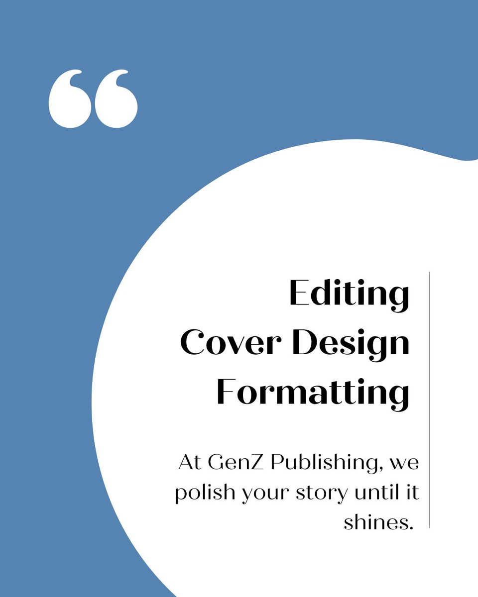 genzpub's tweet image. 🖋️ Editing ✔️
🎨 Cover Design ✔️
📖 Formatting ✔️

At GenZ Publishing, we polish your story until it shines. ✨
Because first impressions (and second drafts) matter. 😉

#GenZPublishing #BookDesign #EditingLife #IndieAuthors