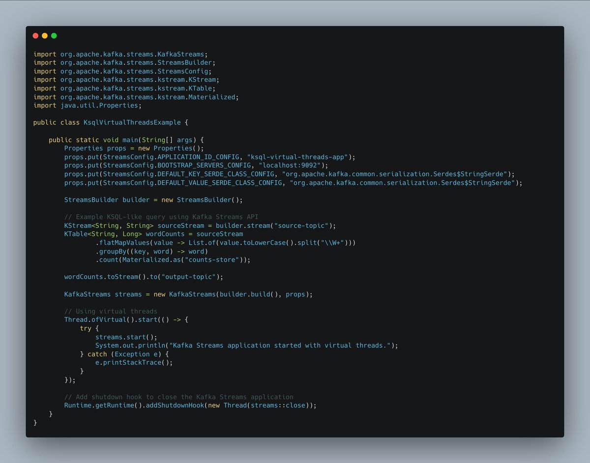 Igfasouza's tweet image. Fast KSQL with Java Virtual Thread.

#apachekafka 

Be cautious if you enable Virtual Threads