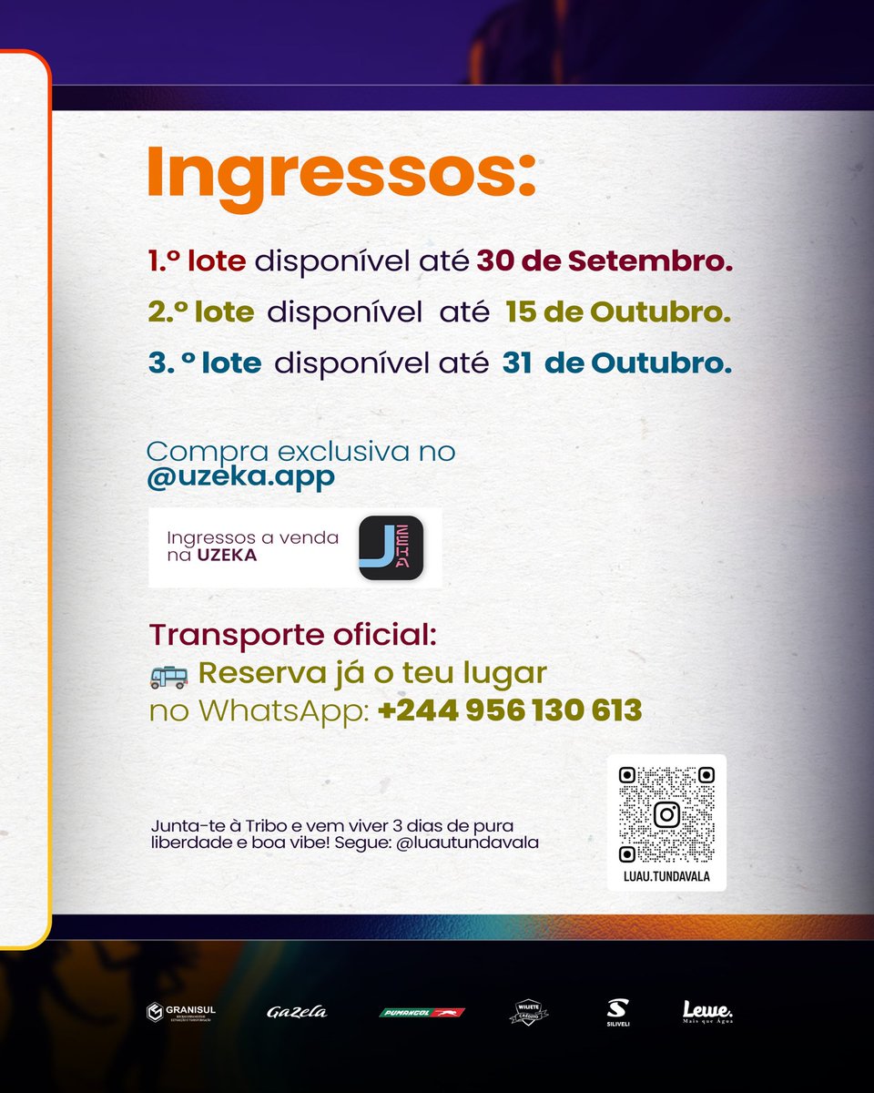 A experiência mais alternativa de Angola chega a Benguela, na praia do Chamume 🌊
Prepara a tua tenda, chama a tua tropa e vem ser feliz connosco no Luau Tundavala.

👉 Segundo lote já disponível no <a href="/uzeka/">Ümit Zafer Karakuş</a>.app