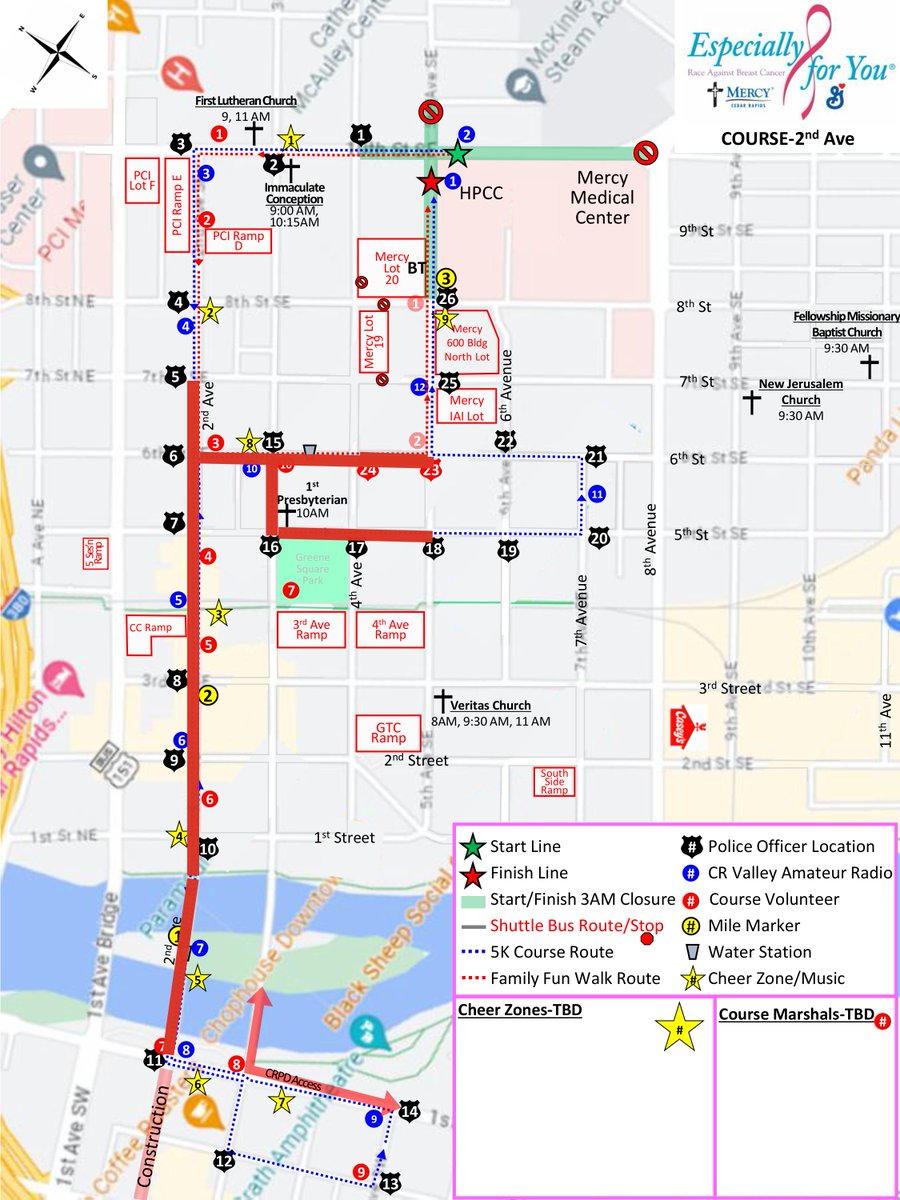Ticketing and towing on highlighted streets begins at 5 a.m. Sunday 10/5 for the Especially for You Race Against Breast Cancer. Off-street event parking will be available for $5 in all parking ramps.