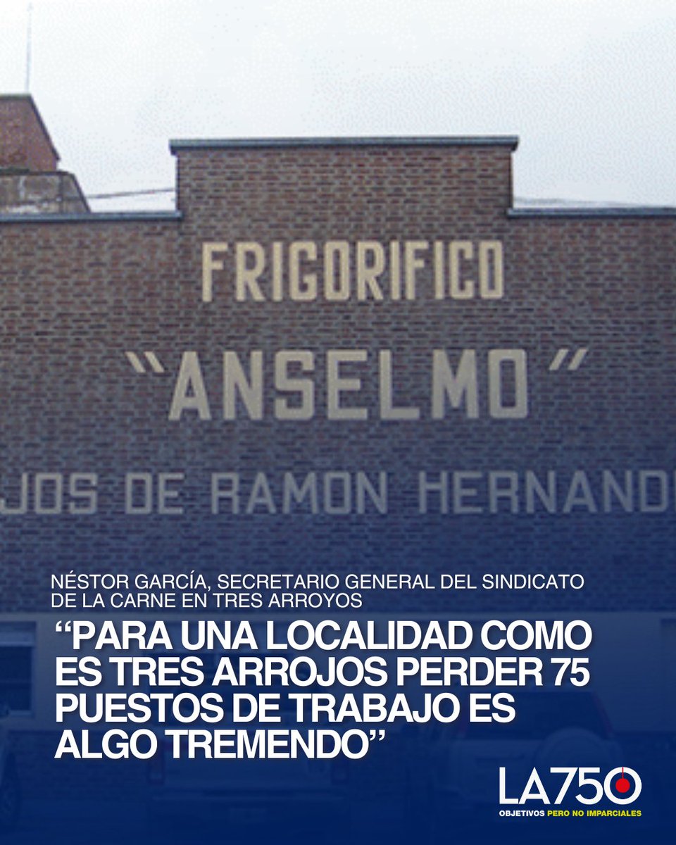 🚨 INDUSTRICIDIO: QUIEBRAS Y DESPIDOS EN TRES ARROYOS 

🥩 El histórico frigorífico Anselmo, tras 65 años de trayectoria, presentó pedido de quiebra y dejó a 76 trabajadores en la calle.

🗣️ "La entrada de carne desde Brasil y otro montón de medidas que tomaron han perjudicado