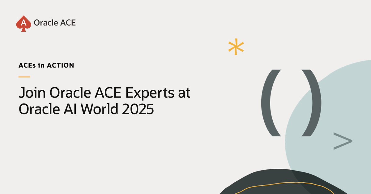 oracleace's tweet image. 🎉 Step into the ACE Lounge at #OracleAIWorld! Meet top tech ambassadors, snap pics, and discover how you can become an Oracle ACE. Don’t miss your chance—check out the ACE sessions lineup! ♠️ 👉
social.ora.cl/6015Auo0P
#OracleACE