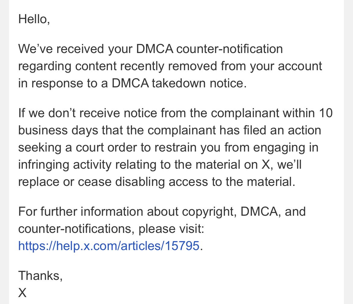 Counter DMCA went through. The posts will be back up in 10 days unless he drags me to court over it, which he would lose.

Been getting a bunch of DMs of kind people wanting to draw Hammer to show support. It means the world to me. Don’t worry, I won‘t ever give up on my baby.