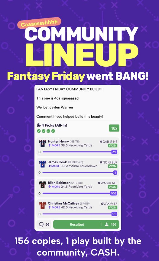 DabbleFantasy's tweet image. Last week’s Fantasy Friday stream COOKED up this winner 💰
Don’t miss today’s stream at 11am CT in the Dabble app 👌