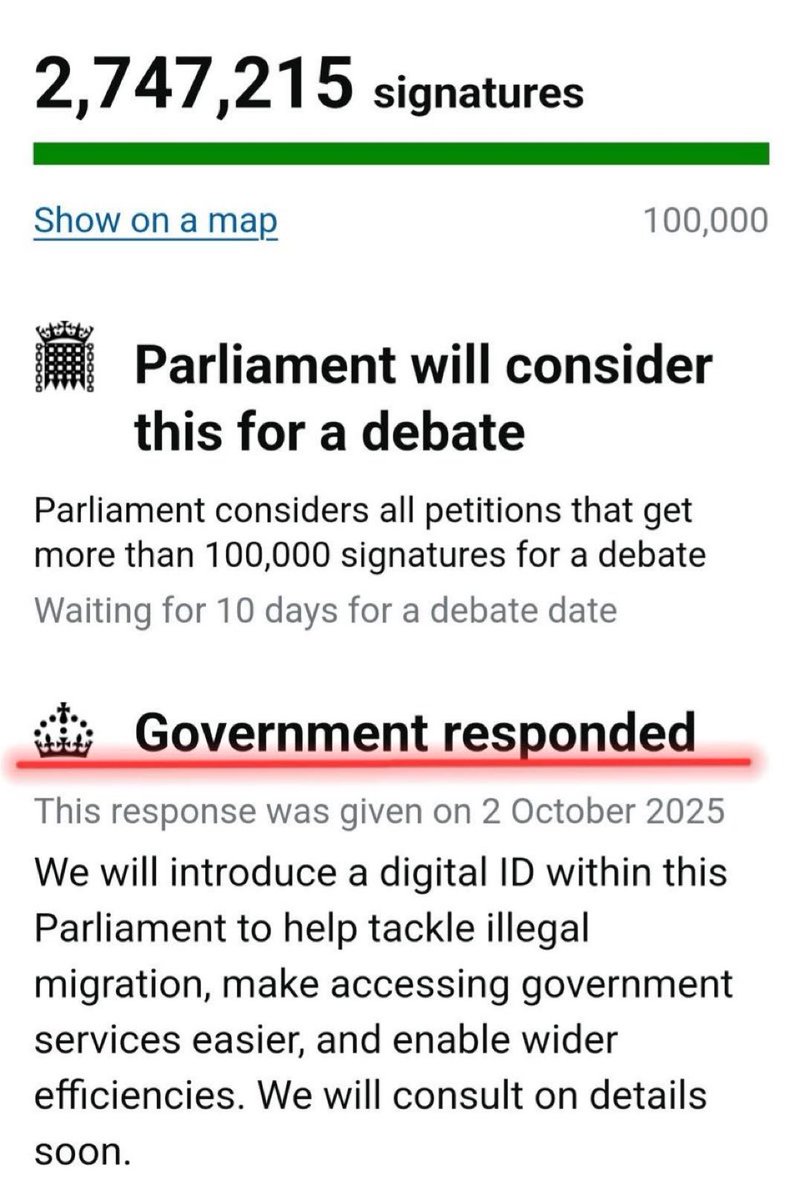 QBCCIntegrity's tweet image. BREAKING: United Kingdom’s government is under HOSTILE FOREIGN CONTROL

In less than a week, nearly 3 million petitioned AGAINST Digital ID

Before the petition period closed, the UK Govt responded “We will introduce Digital ID”

The King will not help

This is UN WEF Agenda 2030