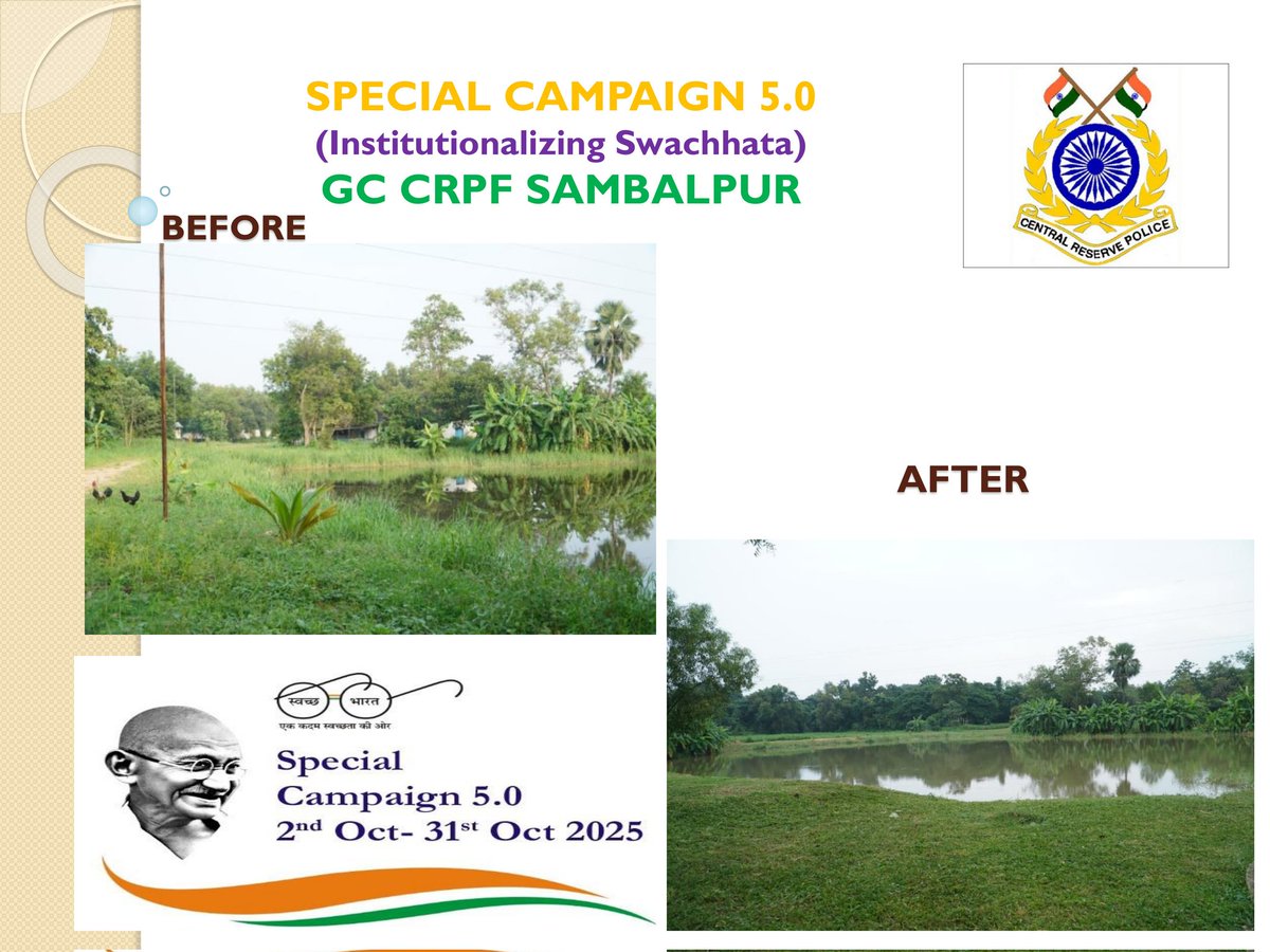 *स्वच्छता स्पेशल कैंपन 5.0* के तहत ग्रुप केन्द्र, संबलपुर परिसर के तलाब के आस-पास की सफाई कार्यक्रम का आयोजन किया गया ।
<a href="/PMOIndia/">PMO India</a> 
<a href="/HMOIndia/">गृहमंत्री कार्यालय, HMO India</a> 
<a href="/PIBHomeAffairs/">PIB - Ministry of Home Affairs</a> 
<a href="/crpfindia/">🇮🇳CRPF🇮🇳</a> 
<a href="/DARPG_GoI/">DARPG 🇮🇳</a> 
<a href="/rcwasbp/">rcwasbp</a> 
@specialcompaign 5.0