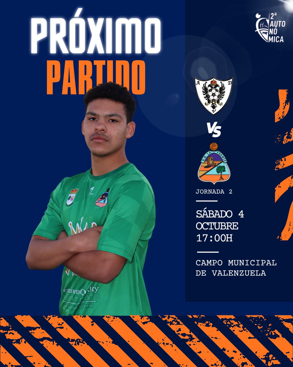 ⚽️ 𝐏𝐀𝐑𝐓𝐈𝐃𝐎 𝐃𝐄 𝐋𝐈𝐆𝐀 ⚽️

🆚 AD Valenzuela
📅 Sábado 4 de Octubre 
🕖 17:00h
🏟️ Campo Municipal de Valenzuela

💙 ¡Te esperamos!

#SegundaAutonómica