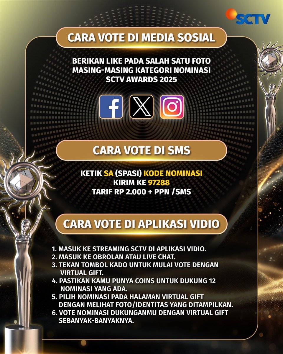 SCTV's tweet photo. Yuk, dukung Batas Cinta (Asmara Gen Z) untuk memenangkan Kategori SOUNDTRACK SINETRON PALING NGETOP di X dengan cara like foto berikut atau #VoteSA2025 via SMS, Instagram, dan Facebook, atau bisa juga melalui Virtual Gift di aplikasi Vidio.

#SA2025 #SA #SCTVAwards2025 #SCTVSpesial #VotingSA2025