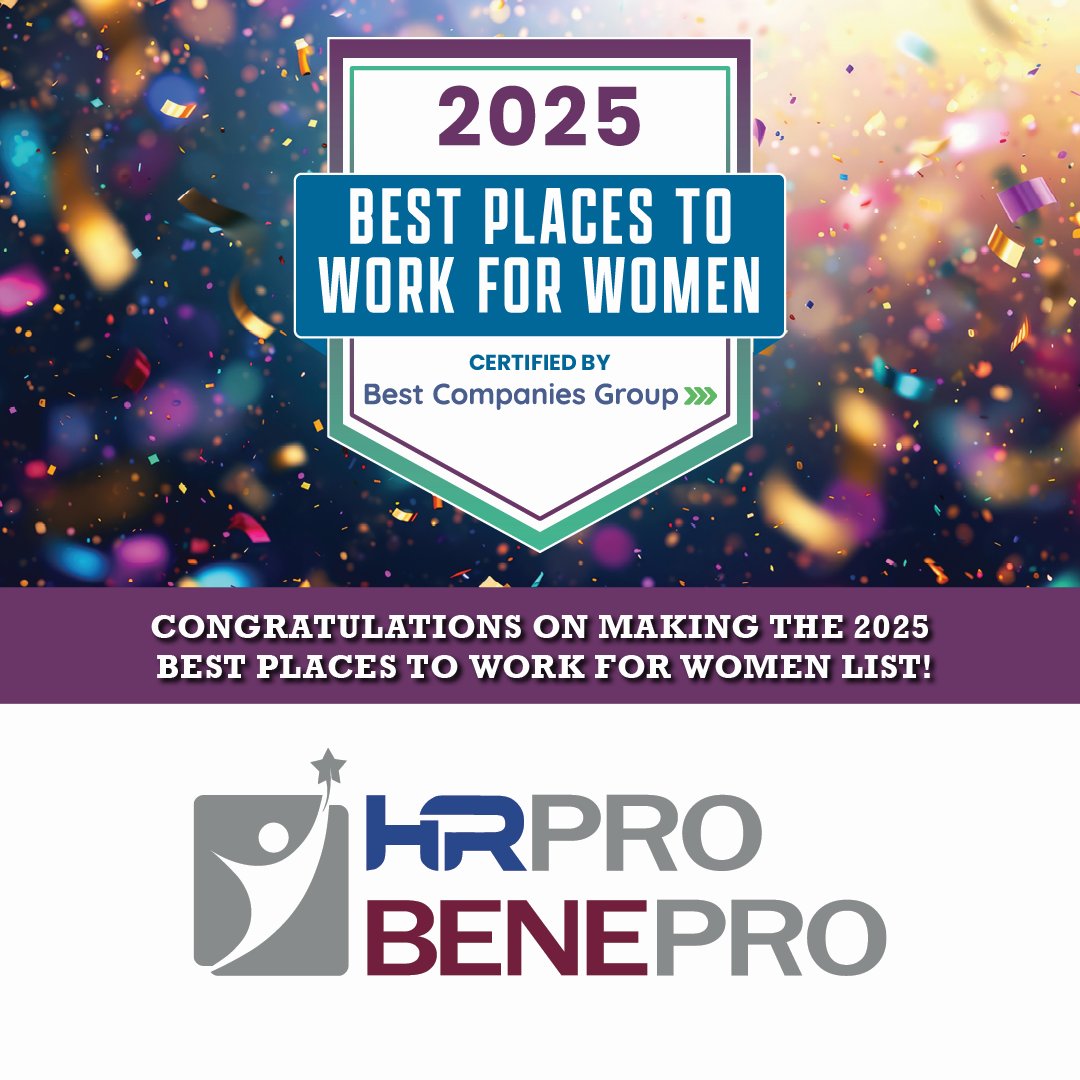 🎉 We’re proud to announce that HRPro / BenePro has been named a “2025 Best Workplace for Women” by Best Companies Group! 

This recognition is especially meaningful to us because it’s grounded in 100% employee feedback and rigorous benchmarking.