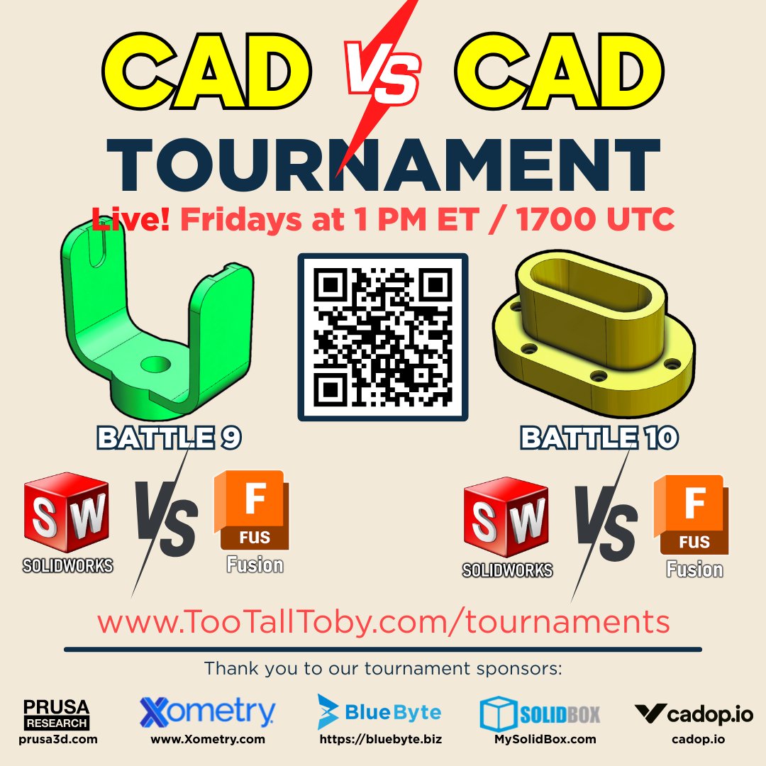 TooTallToby's tweet image. SOLIDWORKS vs FUSION! 🔥 CAD vs CAD eSports continues today! Join us today at 1 PM! youtube.com/watch?v=c0SVBZ…
#CAD #tournament #speedmodeling #gamification #solidworks #fusion #esports