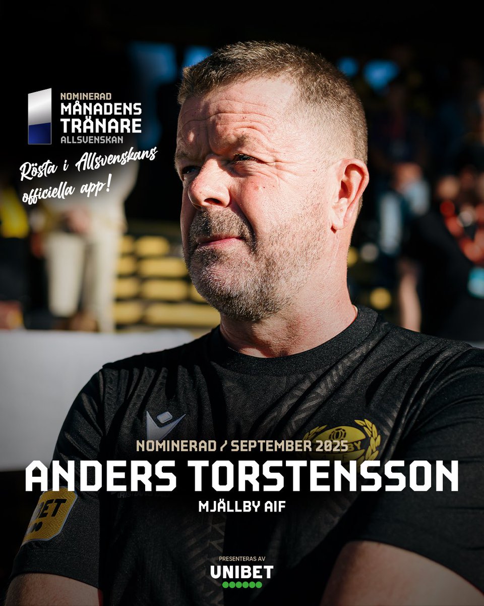 😍 | Efter starka prestationer under september har huvudtränare Anders Torstensson åter nominerats till Månadens tränare. Samtidigt är Herman Johansson nominerad till Månadens spelare.

Gå in i Allsvenskans liveapp och rösta på Anders och Herman!

#MjällbyAIF #Allsvenskan2025