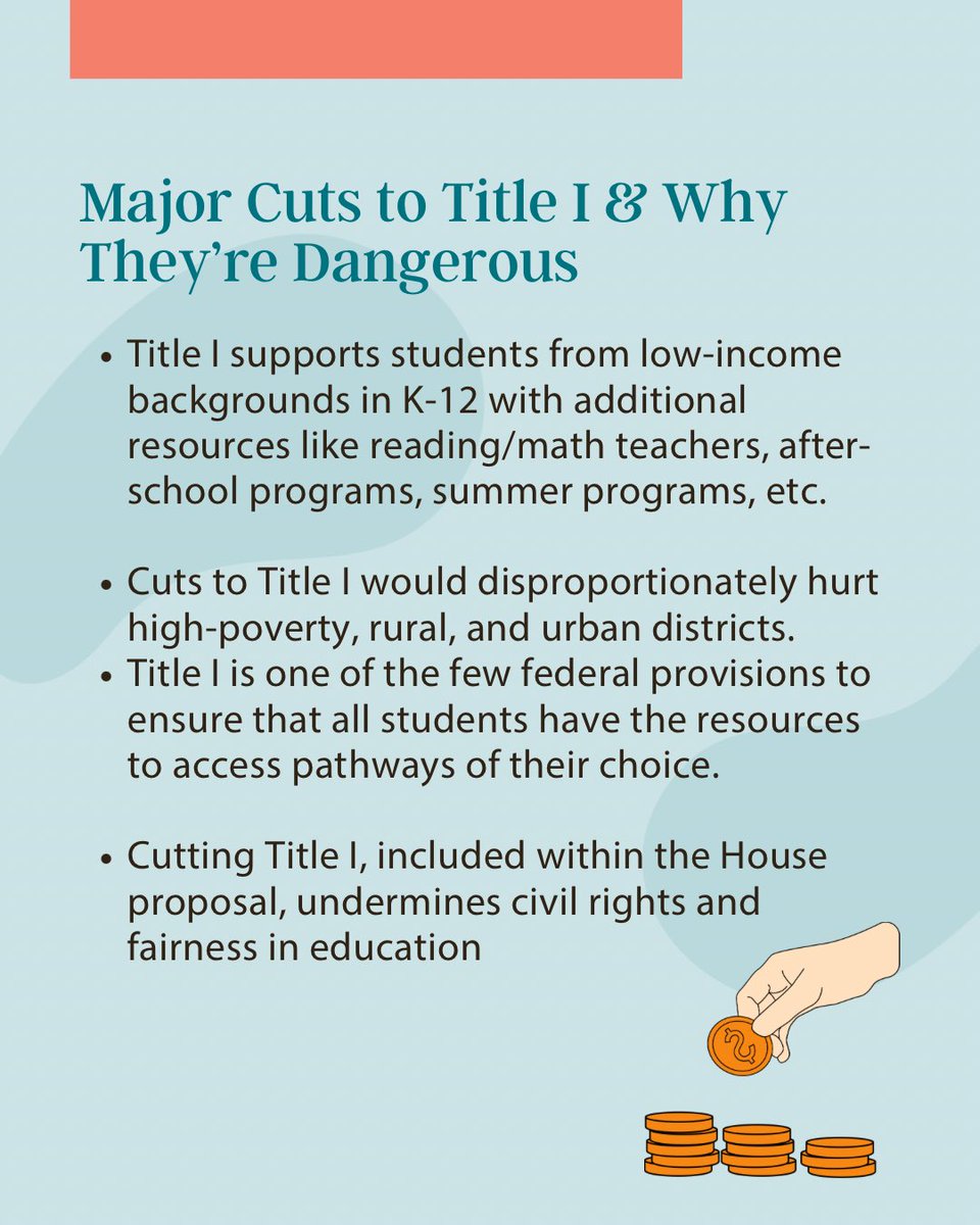 📊 FY26 Budget: What’s at stake?
🏫 House plan mirrors Trump’s budget with 15% cuts — slashing Title I, teacher training, English learner programs, &amp; college aid like SEOG, PSSG, and CCAMPIS.
🏛️ Senate plan rejects those cuts, keeping funding level but not adding more.
