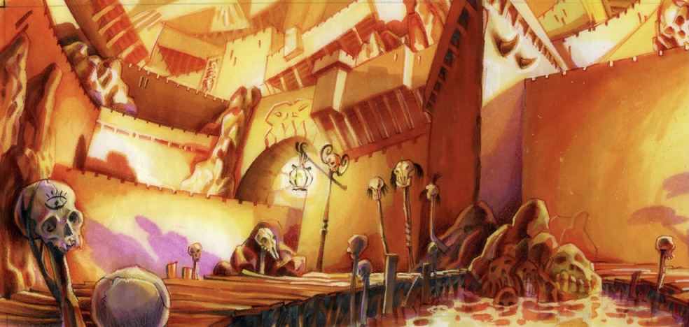 Background art by Peter Chan for LeChuck’s fortress entrance in #MonkeyIsland 2.