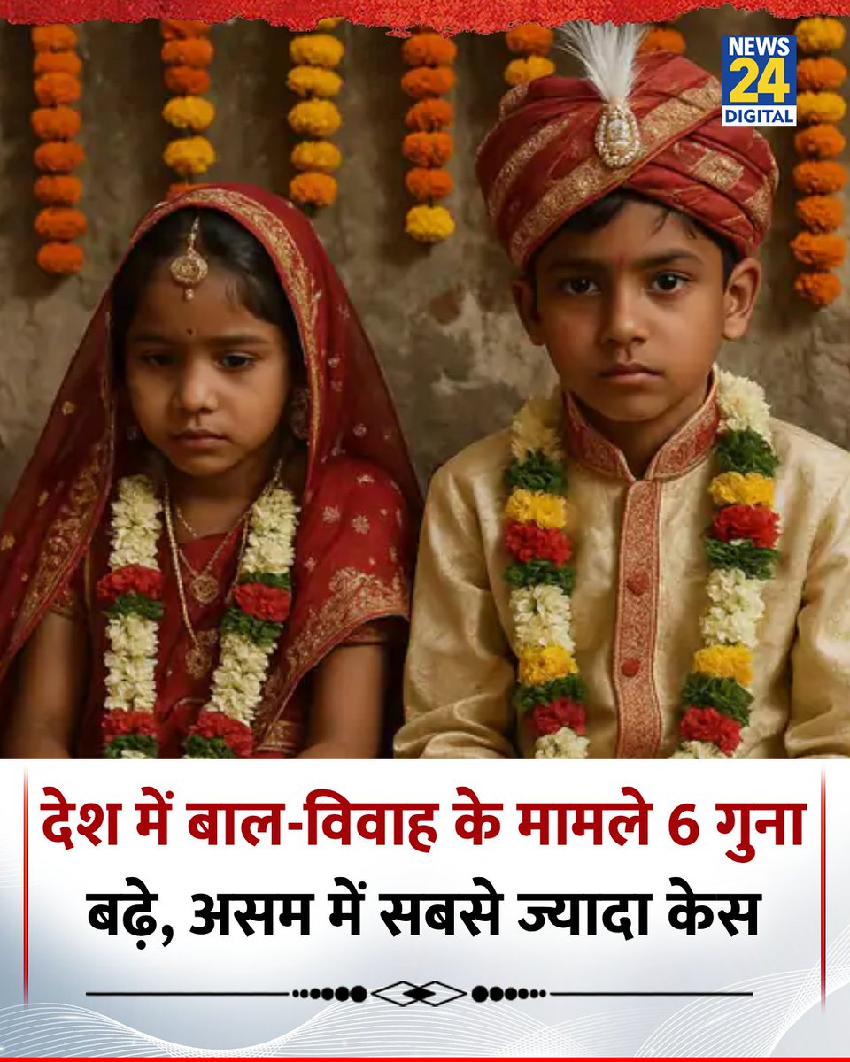 देश में बाल विवाह रोकने के लिए सख्त कानून होने के बावजूद हालात चिंताजनक होते जा रहे हैं

◆ NCRB की रिपोर्ट के मुताबिक, साल 2023 में बाल विवाह के मामले 2022 की तुलना में छह गुना बढ़ गए

◆ रिपोर्ट के अनुसार, 2023 में 6,038 मामले दर्ज हुए, जबकि 2022 में 1,002 और 2021 में 1,050

◆