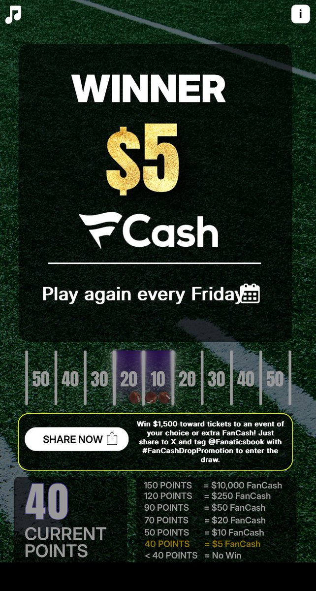 Play the #FanCashDropPromotion today

⁦<a href="/FanaticsBook/">The Home of FAIR PLAY™</a>⁩  fanatics.onelink.me/5kut/p6fykbjo