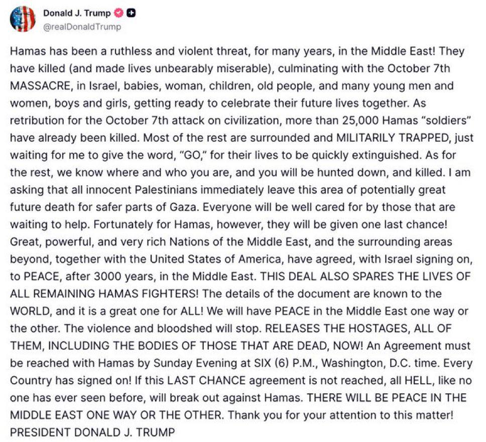 JewishWarrior13's tweet image. 🚨Trump&apos;s full post 👇