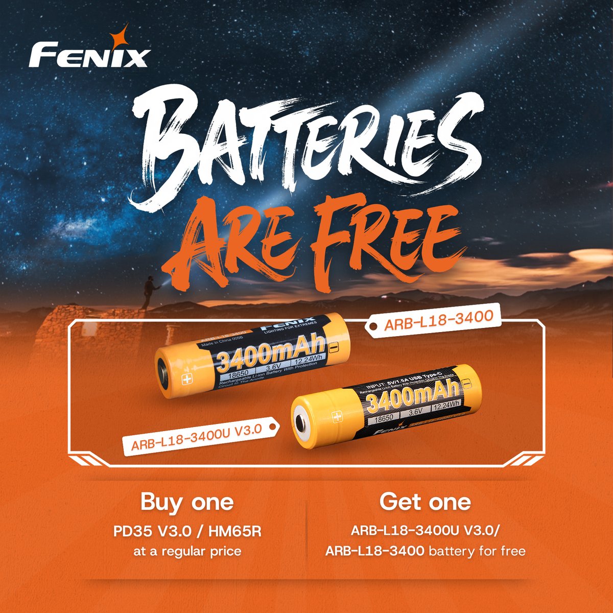 FenixStoreUSA's tweet image. One purchase. More power.
Pick up select Fenix Store models today and we’ll throw in an extra battery, free of charge.
#FenixStore #EDCSALE #RuggedGear