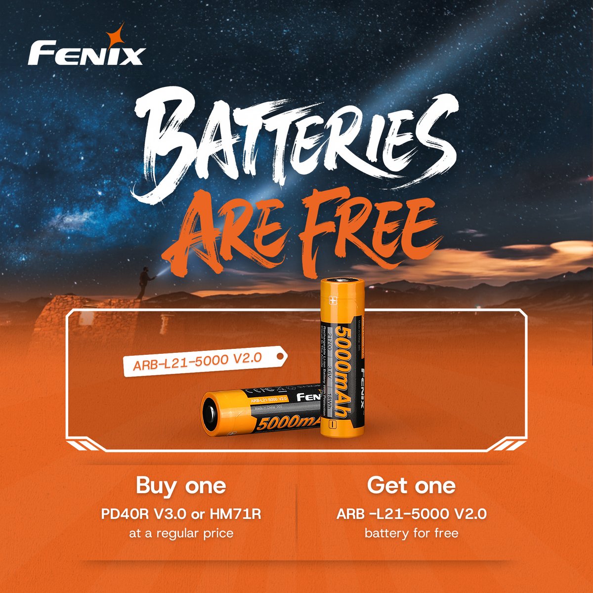 FenixStoreUSA's tweet image. One purchase. More power.
Pick up select Fenix Store models today and we’ll throw in an extra battery, free of charge.
#FenixStore #EDCSALE #RuggedGear