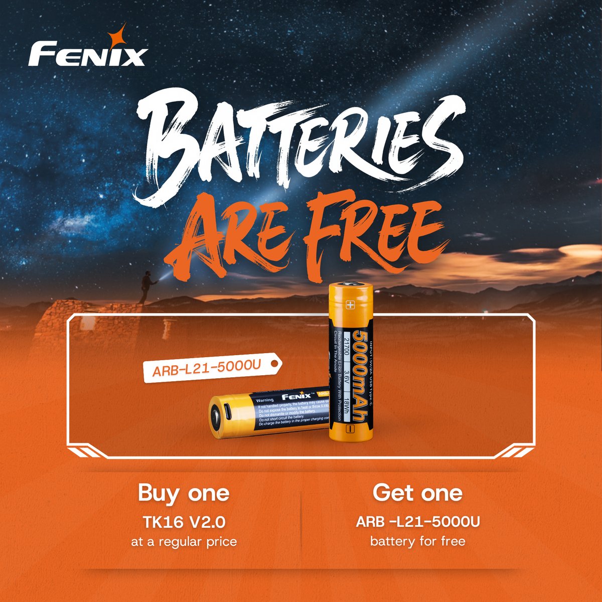 FenixStoreUSA's tweet image. One purchase. More power.
Pick up select Fenix Store models today and we’ll throw in an extra battery, free of charge.
#FenixStore #EDCSALE #RuggedGear