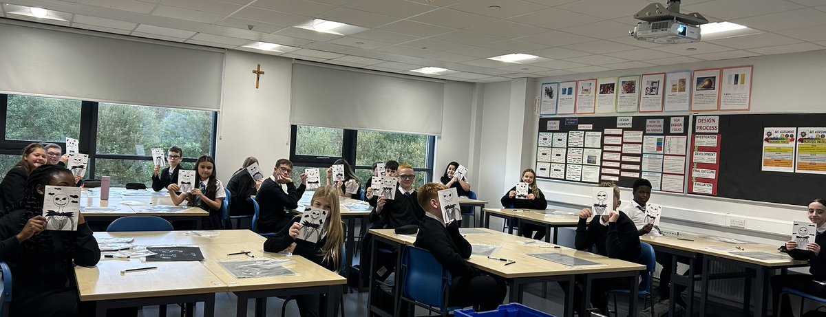 1A have been learning how to draw Jack Skellington for their graphic design unit. Excellent work S1👏<a href="/stbenedictsren/">St Benedict's High School</a>