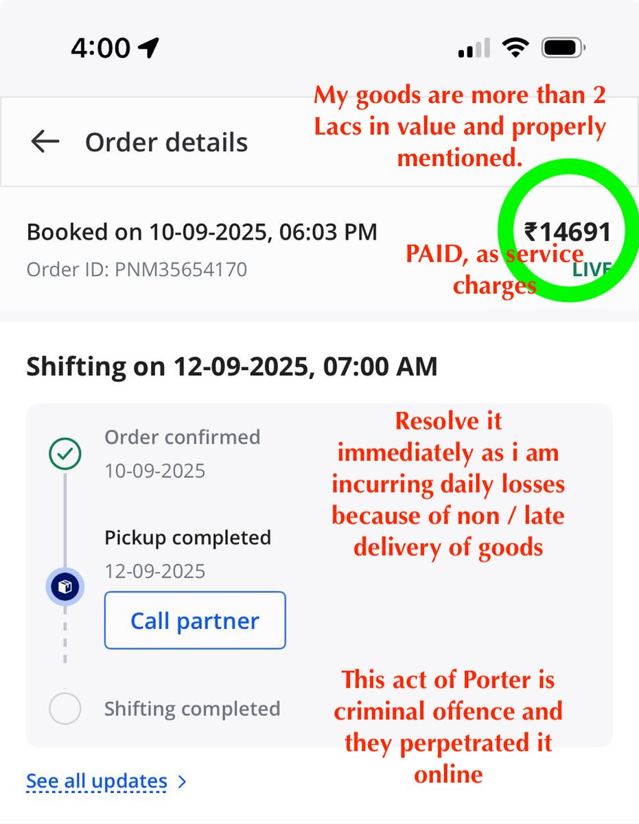 SanjeevPreet's tweet photo. @porterit_
@DCP_IFSO
@DelhiPolice
Please reply &amp; protect consumer
This is Cyber Crime
Thousands of complaint on X
Booked parcel  Delhi → Pune via Porter, Order ID: PNM35654170 
Parcel picked on 12 Sept now untraceable 
Resolve nahi to @porterit_ jail #HoJayega 
All Unite &amp; Trend https://t.co/d01h6Zw4WI