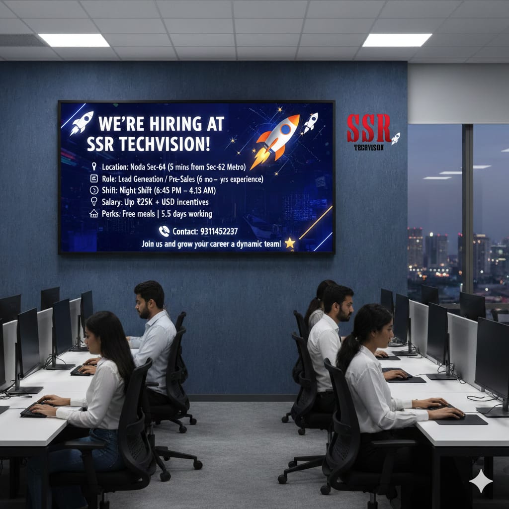 SSR_TECHVISION's tweet image. 🚀 SSR TECHVISION is Hiring!
📍 Noida Sec-64 (5 mins from Sec-62 Metro)
💼 Lead Gen/Pre-Sales (6mo–2yrs Exp)
🕒 Night Shift: 6:45PM–4:15AM
💰 Salary up to ₹25K + USD incentives
🍽️ Free food | 🗓️ 5.5 days working 
 📞 9311452237
#Hiring #LeadGeneration #NoidaJobs