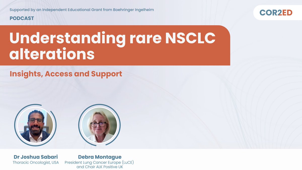 On YouTube now: 
youtu.be/Z57cUtQx1BE?fe… 

Watch Dr Joshua Sabari in conversation with Debra Montague (@LungCancerEurope, ALK Positive UK).  

Gain the patient perspective while learning about diagnosis, biomarker testing &amp; treatment of rare NSCLC alterations.  

Supported by an