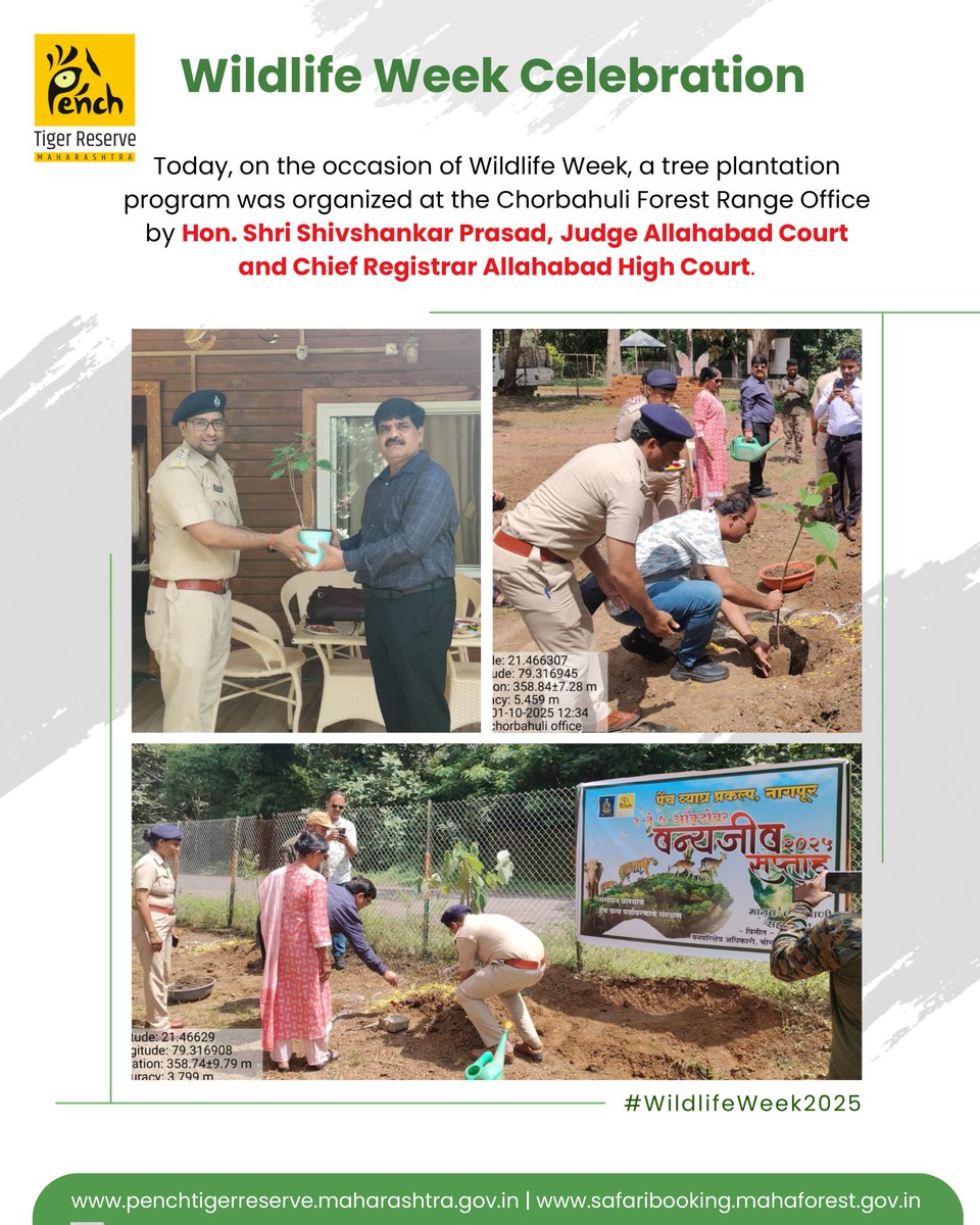 🌿✨ Wildlife Week Celebration 
Today, on the occasion of Wildlife Week, a tree plantation program was organized at the Chorbahuli Forest Range Office by Hon. Shri Shivshankar Prasad, Judge Allahabad Court and Chief Registrar Allahabad High Court.
#WildlifeWeek #WildlifeWeek2025