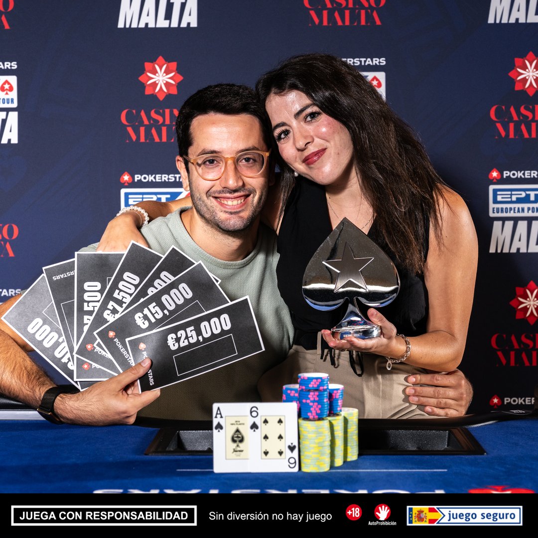 PokerStarsSpain's tweet photo. Juan Pardo @JuanMalakastyle se proclama campeón del Evento #6 Mystery Bounty 10.200 € del #EPTMalta 🔝
El malagueño arrasó de principio a fin, llevándose un premio de 145.900 € 💰
Hoy seguimos con los días 1E y 1F del #PSOpen y el HR de 20.000 € como platos fuertes 👀 https://t.co/d1i070ijL0