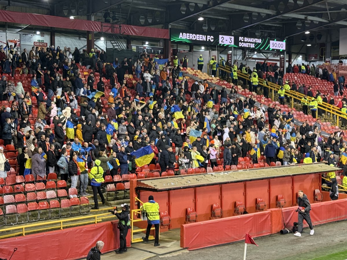 FC Shakhtar Donetsk fans at Pittodrie last night.   Although we lost I really enjoyed this fast action game.  Literally a breath of fresh air.    If we play like that in future surely we can start climbing the table.