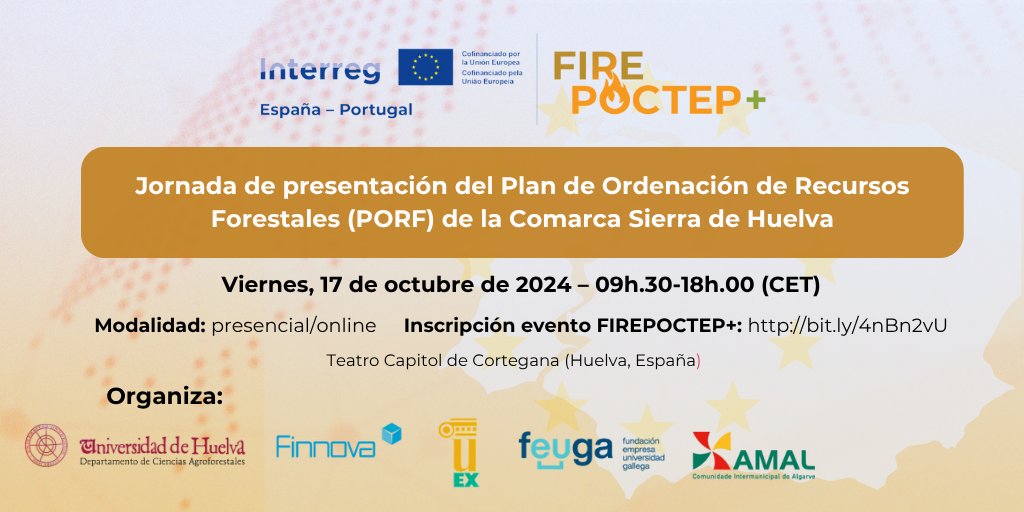 FinnovaEU's tweet photo. 🌳Presentamos el PORF de la Sierra de Huelva junto a @UniHuelva en el marco de #FIREPOCTEPPlus.

Un paso clave para una gestión forestal sostenible. 

📅17 Oct. 2025, 09.30-18.00 (CET)|📍Teatro Capitol (Cortegana, Huelva).

🔗Inscríbete: https://t.co/PPA7qSIz3u 
#GestiónForestal https://t.co/7qAspcv9xI