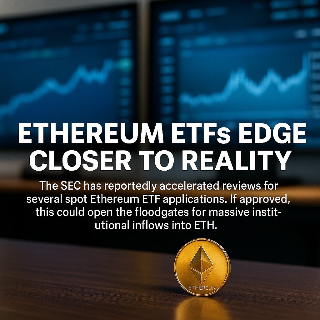 RareInugem's tweet photo. 📈 Ethereum ETFs Edge Closer to Reality
The SEC has reportedly accelerated reviews for several spot Ethereum ETF applications. If approved, this could open the floodgates for massive institutional inflows into ETH 🌊 https://t.co/NOttTShUYS