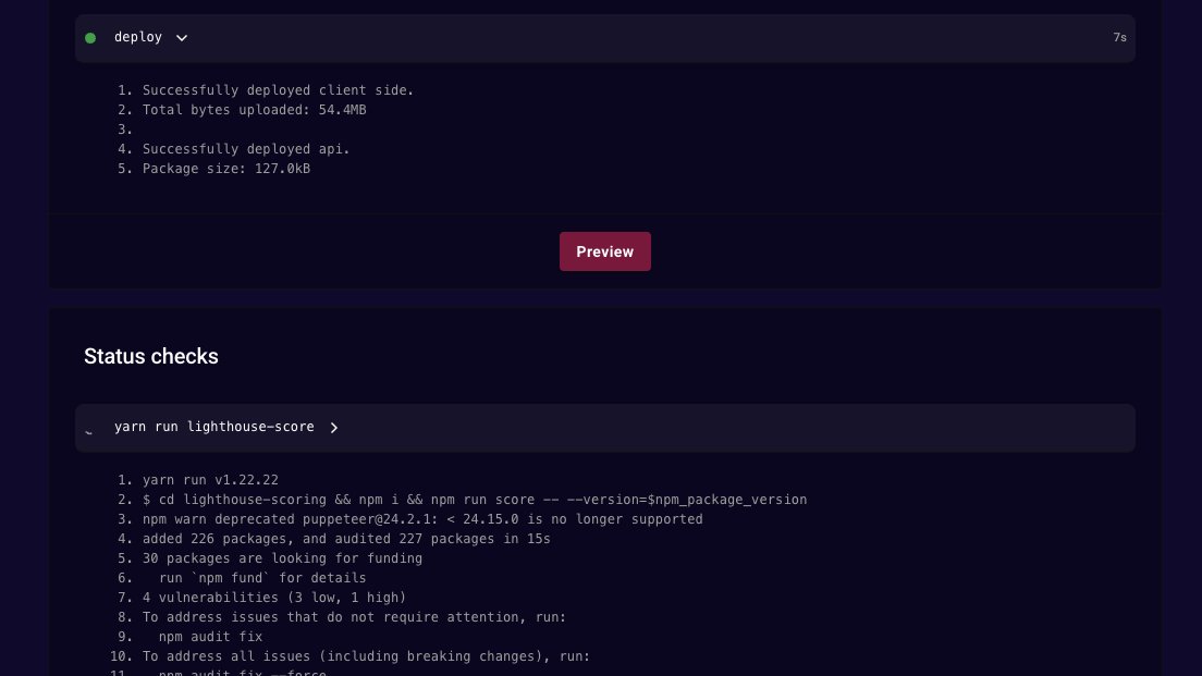 Did you know that with Stormkit you can run lighthouse metrics on your deployment and promote it production only if the score passes your criteria? 

Read more about status checks here: stormkit.io/docs/deploymen…